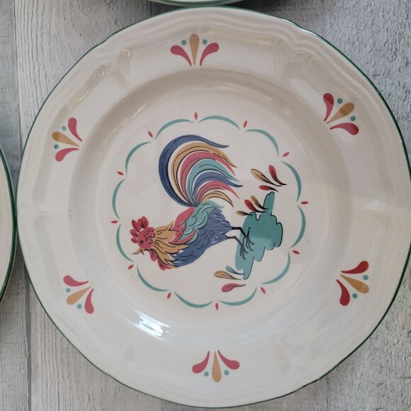 Set Of 4 Gibson Rooster Design Salad Plates 8" Ceramic Vintage Multicolor - Picture 2 of 7